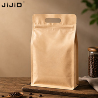 Sac d'emballage pour café en papier kraft avec logo personnalisé JIJID, avec poignée, fermeture éclair refermable, pochette autoportante pour grains de café, thé, noix