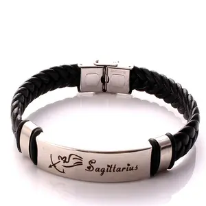 12 zodiac Eouropea and American style  leather hand woven bracelet
