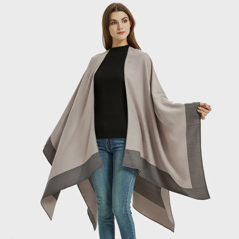 Classic Plain Color Cashmere Warm Cape Fashion Double Sided Reversible Travel Winter Shawl For Women
