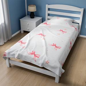 Manta tejida Jacquard de terciopelo Coquette de diseño personalizado, lazo rosa <span class=keywords><strong>para</strong></span> hija, decoración de habitación de poliéster 100% <span class=keywords><strong>para</strong></span> el Día de San Valentín - Product Image 3