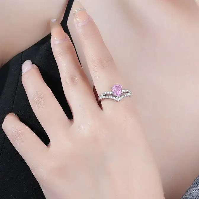 Wholesale Jewelry Ring Women 5a Ice Flower Cut Open Ring Pink High Carbon Diamond Engagement Wedding 925 Sterling Silver Ring