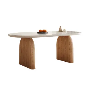 Japanese cream style solid wood environmentally friendly wood wax oil Nordic rock slab table and chair