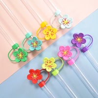 Nouveauté : Embellissements de paille en forme de fleur semi-3D colorés de dessin animé, en PVC mignon de 10 mm, anti-poussière, accessoires de charme pour cadeaux