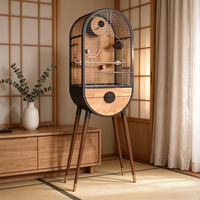 Cage à oiseaux semi-circulaire en fer et acier inoxydable, avec maisonnette en bois pour petits animaux, respirante, facile à assembler, pour intérieur