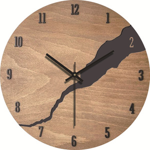 Horloge murale moderne pour salon, grain de bois, silencieuse, décorative, cadeau pour salon et chambre à coucher avec heure mondiale - Product Image 1