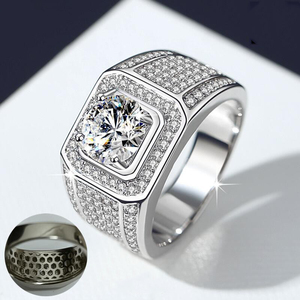 925 Sterling Silber 2 Karat Moissanit Runder Brillantschliff Rhodium-Plattiert Pavé-Fassung Casual/Sportlicher Ehering für Herren - Product Image 3