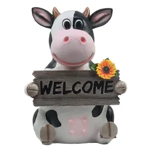 Whimsical jk Cow con segno di benvenuto statua girasole mucca giardino Greeter Figurine