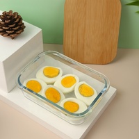 Ensemble de 3 bols rectangulaires pour salade de fruits, compatibles avec le micro-ondes, en verre borosilicate de haute qualité, récipient de stockage alimentaire, boîte à lunch, couvercle en bambou, 370 ml