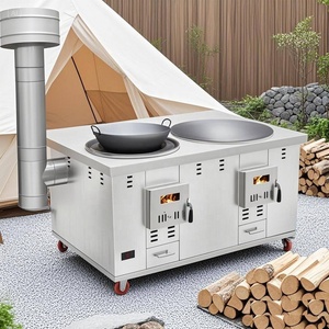 Poêle à <span class=keywords><strong>bois</strong></span> rurale en acier inoxydable 304 extra-épais, mobile, multifonction, avec anneau <span class=keywords><strong>de</strong></span> cuisson, pour usage domestique, économe en énergie - Product Image 1