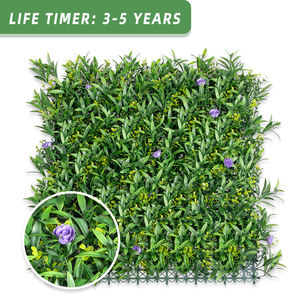 P242 حديقة الديكور في الهواء الطلق لمسة حقيقية البلاستيك فو لوحة النباتات الخضراء الاصطناعية ورقة الأوكالبتوس والأرجواني جدار روز - Product Image 4