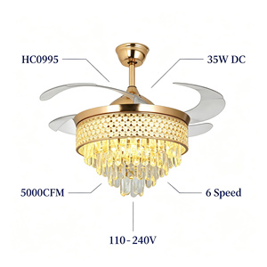 Ventilateur de plafond moderne avec lustre en cristal et lumière, télécommande incluse - Ventilateur de plafond écoénergétique avec minuterie 1/4/8H - Product Image 3