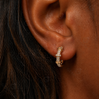 Boucles d'oreilles créoles Gemnel en argent 925 plaqué or véritable avec zircon blanc pavé, motif cercle entrelacé et barre croisée, bijoux fins pour femme