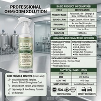Spray démêlant et revitalisant 2-en-1 sans rinçage pour animaux de compagnie, marque privée, avec kératine et protéine d'avoine, pour chats