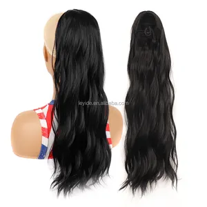 High Quality Long Wavy Synthetic Fake Clip In Drawstring Hair Piece Pony Tail Afro Ponytail Hair Extensions For Black Women 24"