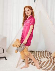 Pigiama per Ragazze in Raso Setoso, Abbigliamento <span class=keywords><strong>da</strong></span> <span class=keywords><strong>Notte</strong></span> con Bottoni, Set Pigiama per Bambine, Abbigliamento <span class=keywords><strong>da</strong></span> Casa, <span class=keywords><strong>Camicia</strong></span> <span class=keywords><strong>da</strong></span> <span class=keywords><strong>Notte</strong></span> per Ragazze - Product Image 4