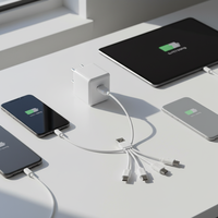 Câble de charge rapide USB 4-en-1 avec 4 ports USB-C |   Chargez 4 appareils avec un cordon court de 12 cm/4,7 pouces |   Ordinateur disponible en couleur blanche, OEM accepté