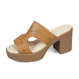 รองเท้าส้นสูงแบบเปิดส้นแฟชั่นฤดูร้อน รุ่นใหม่มาแรง สำหรับผู้หญิง ดีไซน์หรูหรา ไซส์ใหญ่ พื้นหนา สายคาดเส้นเดียว ไซส์ 43 - Product Image 6