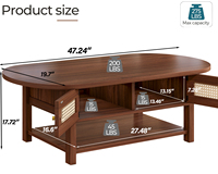 Table de salle à manger contemporaine en bois avec rangement dissimulé, portes en rotin et étagère ouverte, mobilier de salon