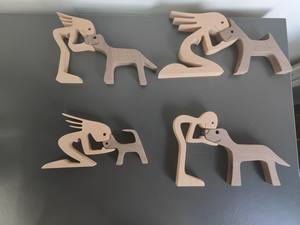 Collection de sculptures d'animaux et d'oiseaux créatives sculptées en bois, statue pour les amoureux des animaux, figurine de femme humaine et d'oiseau - Product Image 6