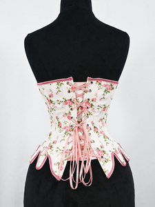 Corsé vintage con estampado floral para mujer, top sin tirantes con bajo de pétalos, corsé con cordones y varillas, entrenador de cintura, disfraz de escenario - Product Image 4