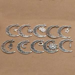 Pendentifs de bijoux creux en alliage de Zinc plaqué argent antique, différents styles au choix 40x30x2.1mm 1668204 - Product Image 4