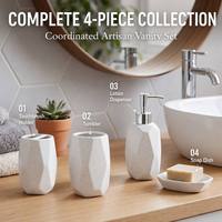 Ensemble d'accessoires de salle de bain CF Modern en céramique mouchetée à facettes, 4 pièces : distributeur de savon, porte-savon, porte-brosse à dents et gobelet pour comptoir