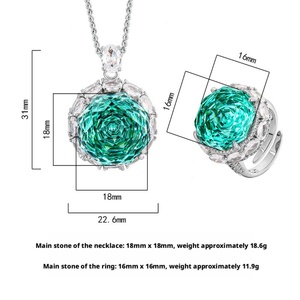 Juego de Joyería de Alta Calidad, Ecológico, con Circonitas en Forma de Rosa, 18-16MM, Pendientes, Anillos y Colgante, 3 Piezas, Multicolor - Product Image 2
