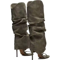 Bottes à talons hauts élégantes noires de haute qualité avec logo personnalisé, bottes à talons aiguilles à bout rond pour femmes, bottes mi-hautes
