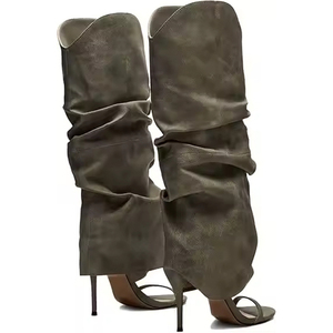 אופנה באיכות גבוהה לוגו מותאם אישית שחור אלגנטי נשים עגולות הבוהן נעלי עקב נעלי הברך - Product Image 2