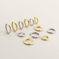 Boucles d'oreilles créoles irrégulières minimalistes 8,5-12 mm en argent sterling 925 plaqué or, faites à la main, pour femme