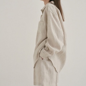 Conjunto de Lino para Mujer 2024, Camisa y Pantalones Cortos, Traje Informal Holgado, Estilo Casual, 100% Lino - Product Image 3