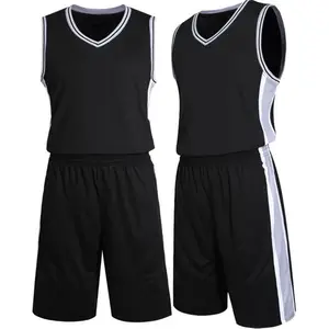 Wholesale Embroidery Sublimation Printing basketball team uniforms Mesh fabric black white basketball jersey design