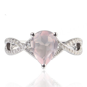 Anillo de Plata de Ley 925 con Circonita Cúbica y Cuarzo Natural, Anillo de Compromiso de Cuarzo Rosa en Oro Rosa - Product Image 1