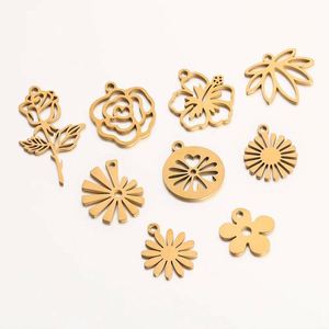 Pendentifs plaqués or 18 carats PVD, marguerite, <span class=keywords><strong>lotus</strong></span>, rose, tournesol, breloques en acier inoxydable pour la fabrication de colliers, boucles d'oreilles, bracelets et accessoires - Product Image 4