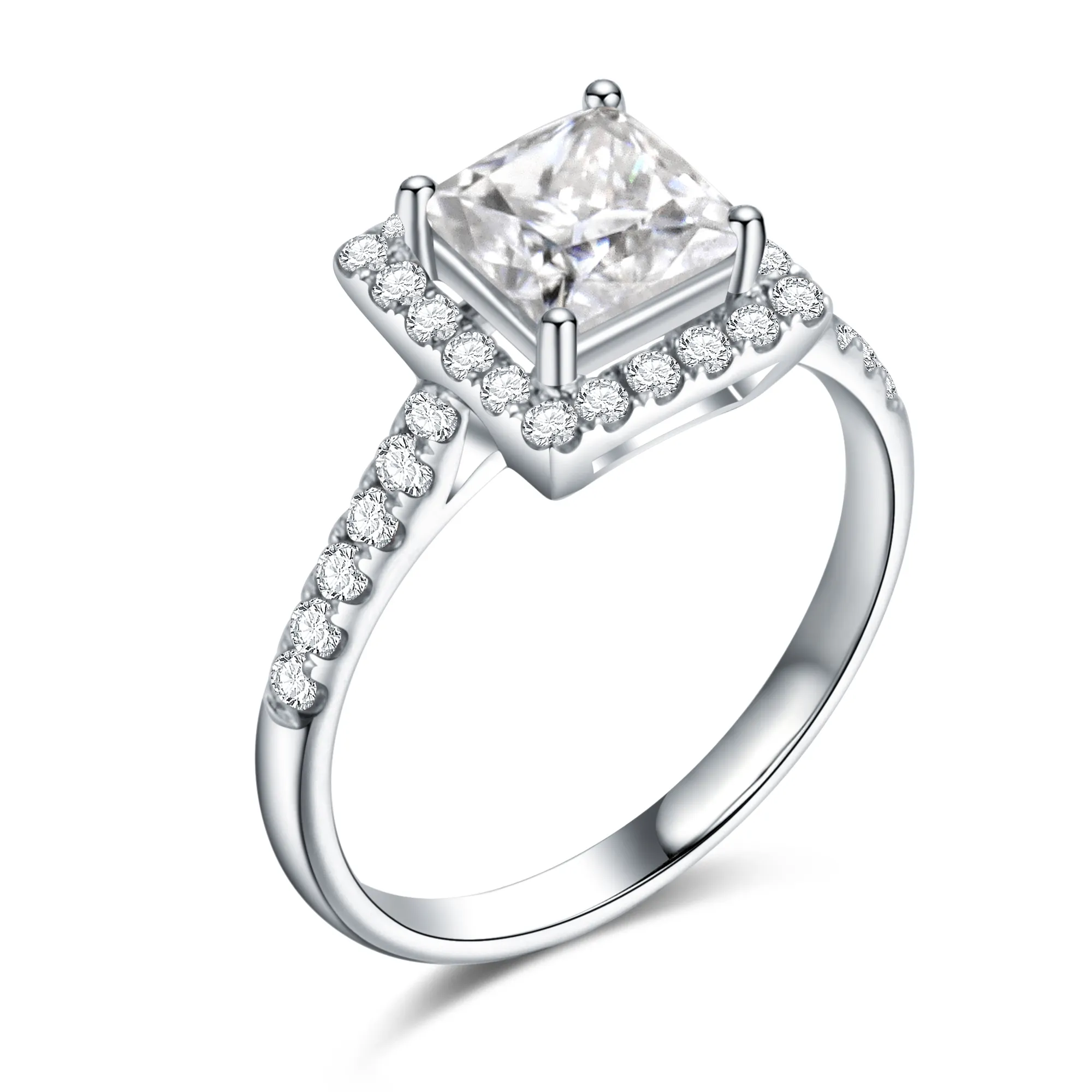 18K Platinum Gold Diamond Ring Romantic Engagement Wedding Band Princess Cut Moissanite Ring