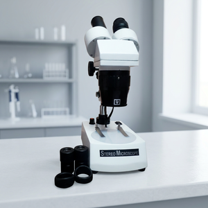 Microscope stéréoscopique MAYALAB, distance de mise au point de 20 mm, source de lumière à 8 LED, mise au point manuelle, tête binoculaire, équipement de laboratoire blanc, indice de protection IP55 - Product Image 2
