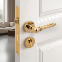 Serrure de porte de chambre à coucher de style américain en laiton et cuivre pur avec fonctionnement silencieux, poignée double porte, finition or français, option sans clé