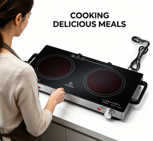 Cocina Eléctrica Portátil de Doble Quemador de 1800W, Estufa Infrarroja de 1000W+800W con Controles Independientes para Uso en Cocina y Exteriores - Product Image 5