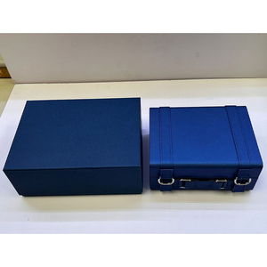 Boîte à montre de luxe en bois bleu à fente unique, ensemble complet d'emballage pour montre avec sac cadeau, carte et certificat, boîte cadeau personnalisable avec logo - Product Image 1