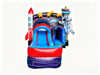 Structure gonflable combinée Astronaute Spatial avec toboggan, piscine et parcours d'obstacles pour enfants