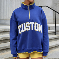 Sweat-shirt femme à quart de zip avec patch lettre personnalisé, pull à épaules tombantes, vêtement d'extérieur automne-hiver, fabricant pour commandes en gros