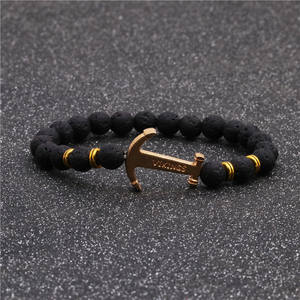 Pulsera de Piedra Volcánica con Ancla y Flecha para Hombre, Náutica, Aventura al Aire Libre, Yoga, Alivio del Estrés, Cuentas Curativas - Product Image 3