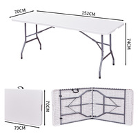 Table pliante portable d'extérieur de 180 cm, table rectangulaire pliable en plastique blanc de 6 pieds, tables pliables en HDPE pour événements, fêtes, table d'extérieur