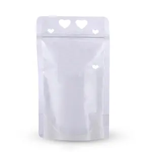 Reclosable Heavy Duty Hand-Held Translucent Ice Drink Pouches Smoothie Bags Juice Pouches with Straws