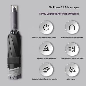 Martillo Rompeventanas Creativo de Tres Pliegues, Herramienta de Escape de Emergencia para Coche, Paraguas Totalmente Automático de Fibra de Vidrio con 10 Varillas y Revestimiento Negro - Product Image 3