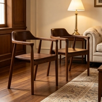 Fauteuil en bois de caoutchouc massif avec dossier courbé unique, accoudoirs intégrés, assise solide, hauteur 75 cm, mobilier de café, vente en gros