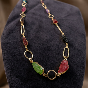 Parure de mariage tendance en laiton avec pierres brutes multiples, collier et boucles d'oreilles pour femme, vente en gros - Product Image 3