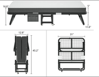 Lit pliant moderne et portable en métal et tissu avec matelas en mousse capitonné pour hôtel, appartement et chambre à coucher