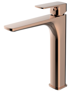 Grifo de lavabo monomando de latón macizo con caño largo y arco alto, montado en cubierta, con válvula de cerámica - Product Image 1