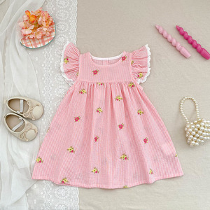 Combinaison-pantalon pour bébé fille à rayures florales d'été avec manches bouffantes, jupe en coton, style occidental, vêtements pour sœurs, vêtements pour enfants - Product Image 3